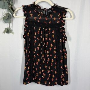 a.n.a | Black Floral Blouse Flowy Tank Top Pink Flowers Lace Women's Size XS